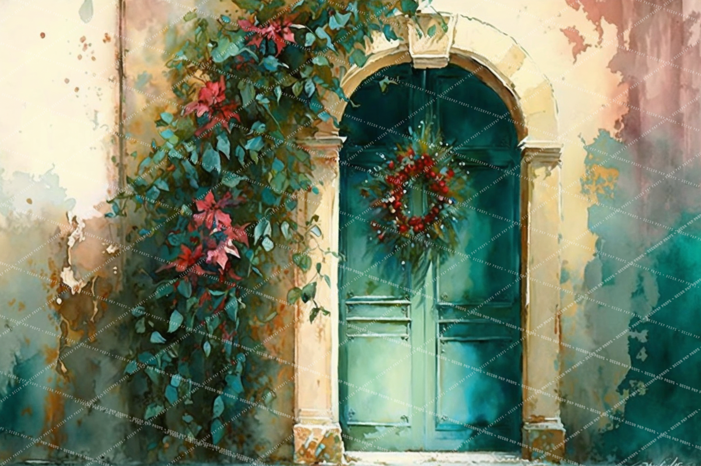 WATERCOLOR Poinsettia Door - PKP
