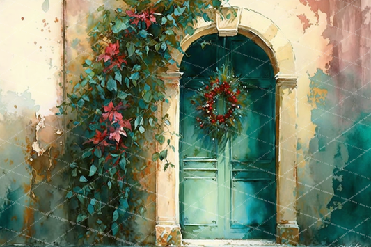 WATERCOLOR Poinsettia Door - PKP