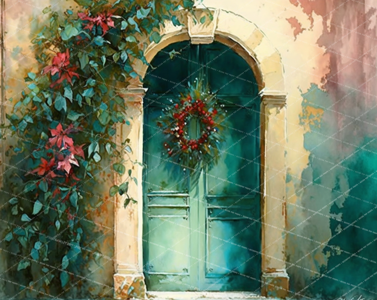 WATERCOLOR Poinsettia Door - PKP