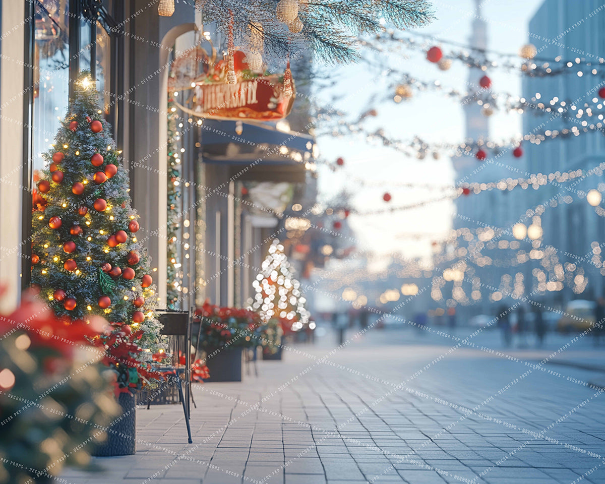 City Sidewalk Dressed in Holiday Style - MT