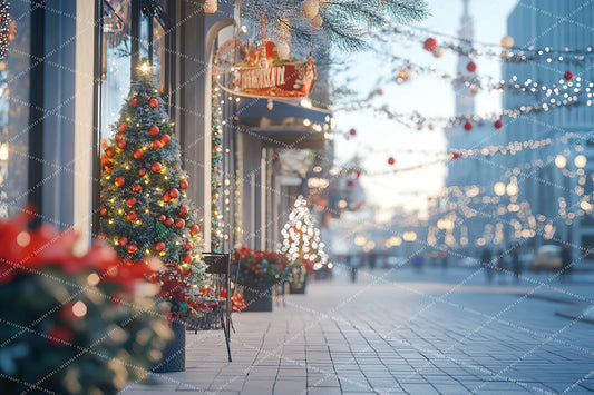 City Sidewalk Dressed in Holiday Style - MT