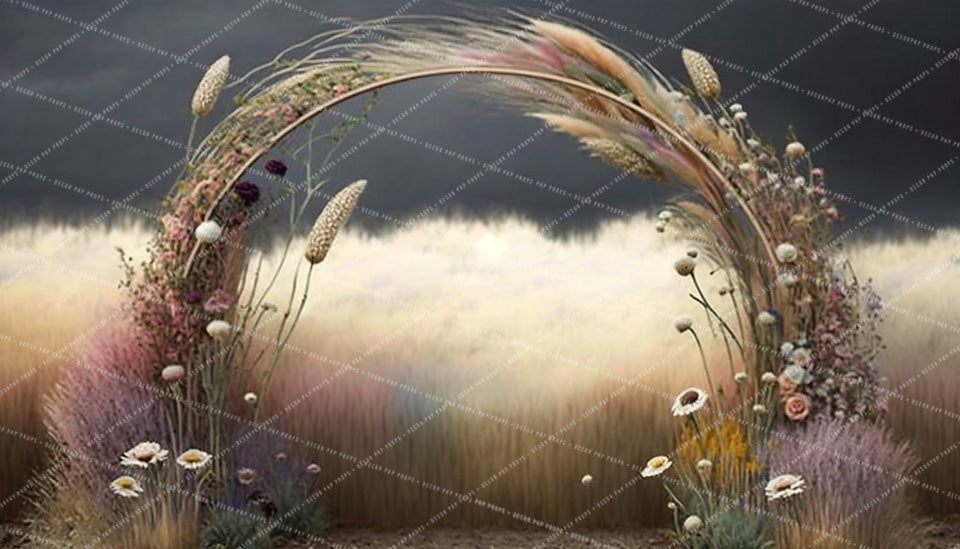 Painterly Dried Wildflower Rainbow Arch