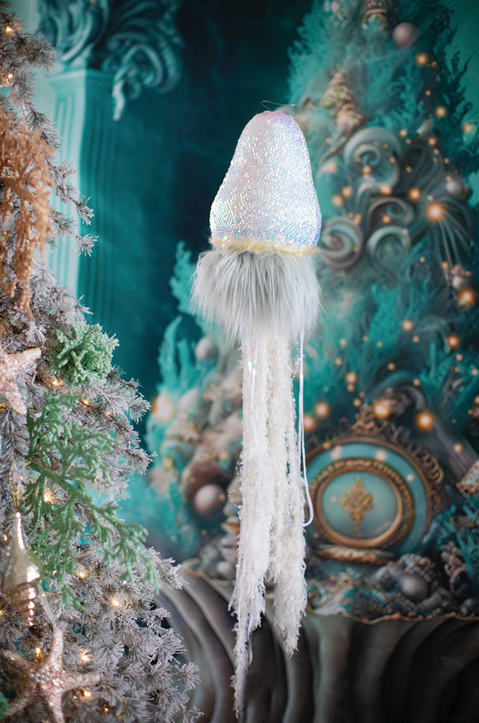 Lt Blue Sequin/Fur Jellyfish Decor 51in