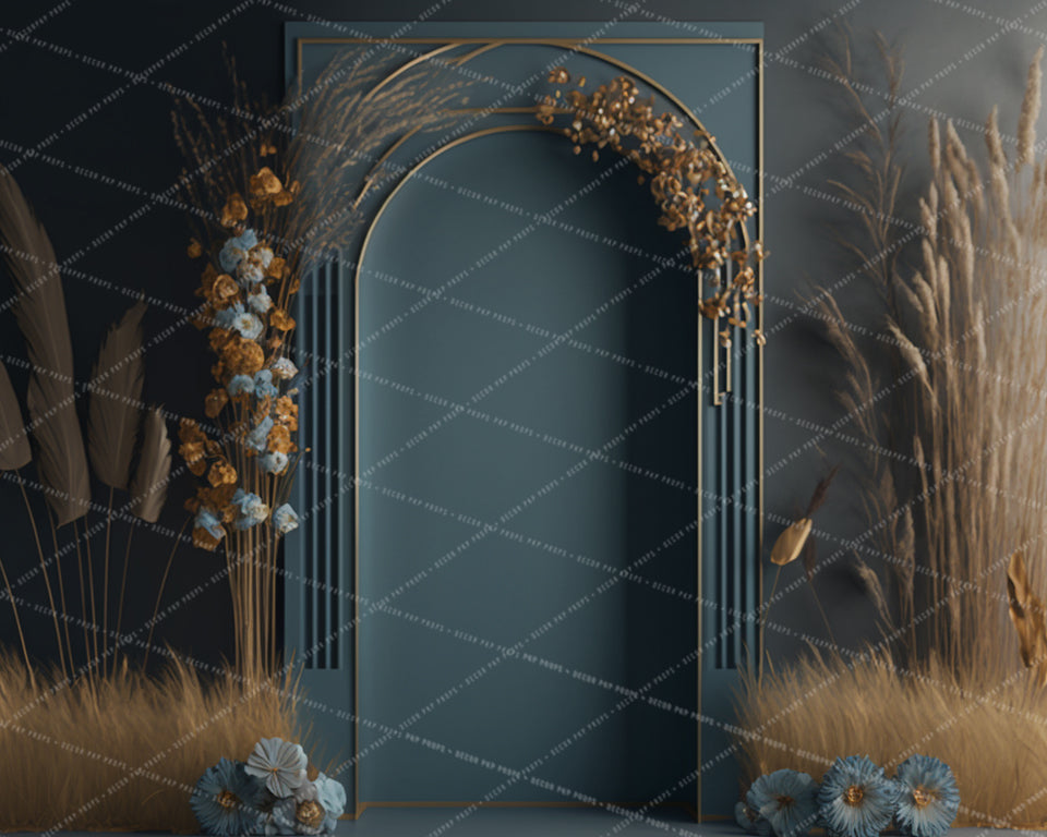 Blue and Wheat Boho Arch