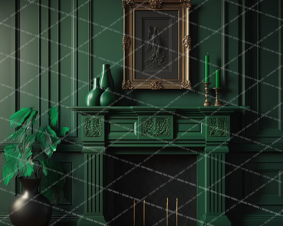 Elegant Green Fireplace - AS